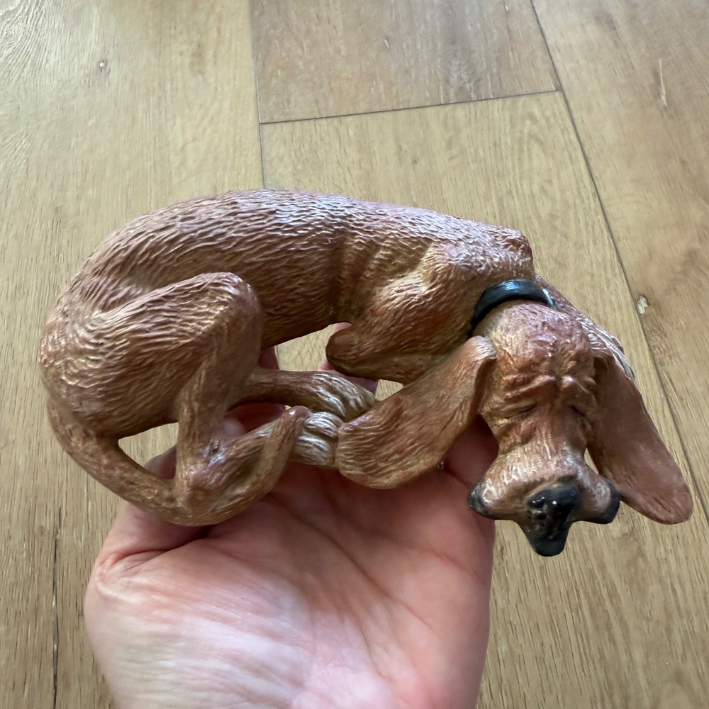 Vintage Sleeping Bloodhound Dog Figurine Brown Long Ears Hound Paperweight Decor